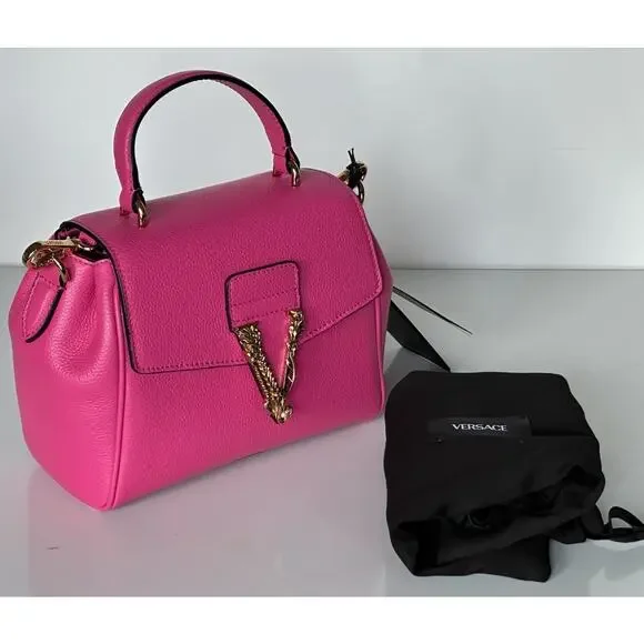 Versace Virtus Grainy Calf Small Pink Top Handle Bag 1015556 IT NWT $2100 - Picture 16 of 16